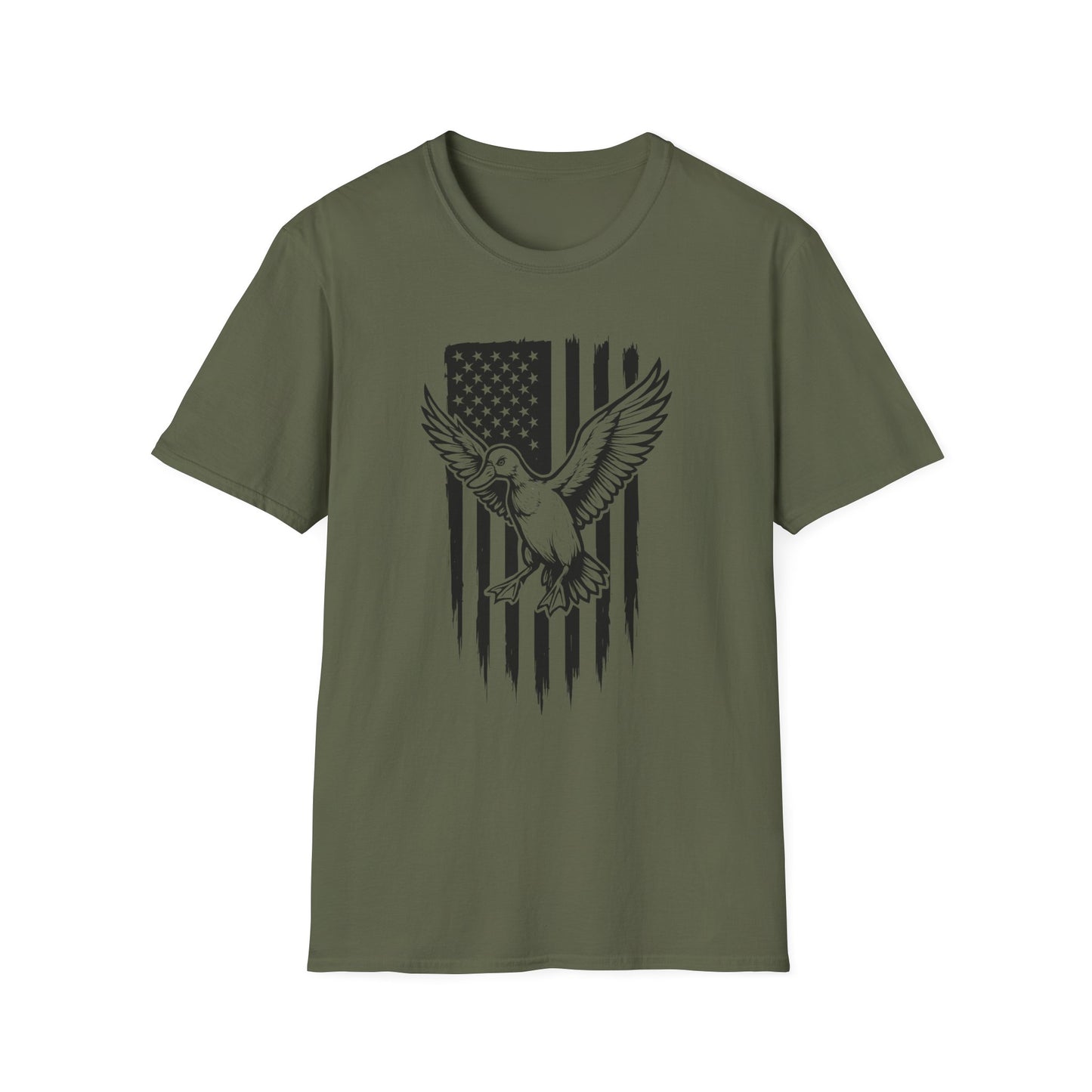 Patriotic Duck T-Shirt - Unisex Softstyle Tee, Perfect for Independence Day, Casual Wear, Gifts for Bird Lovers, USA Pride Apparel