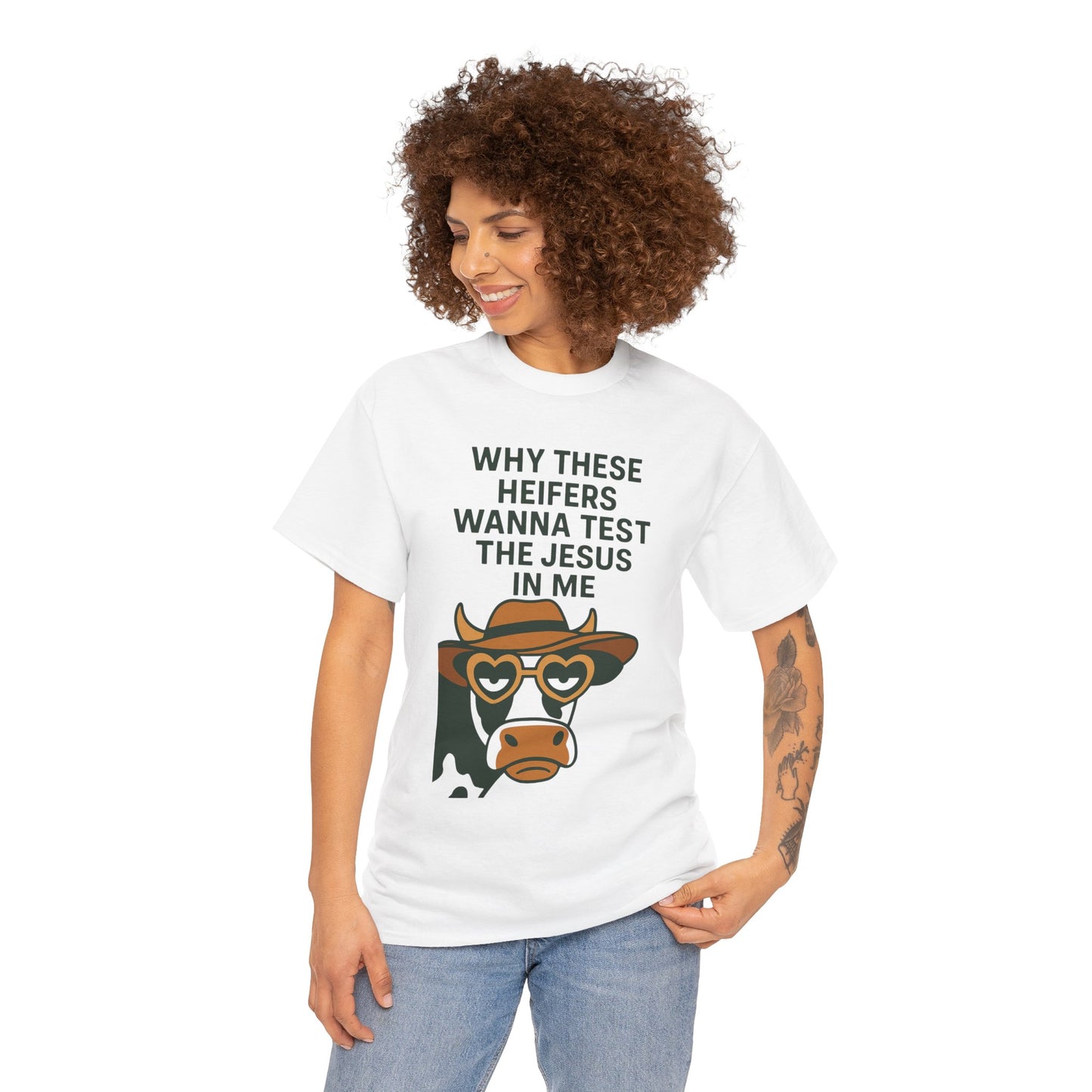 Whimsical Cow Graphic Tee, Funny Farm Animal T-Shirt, Christian Humor Gift, Unisex Casual Wear, Perfect for Cow Lovers