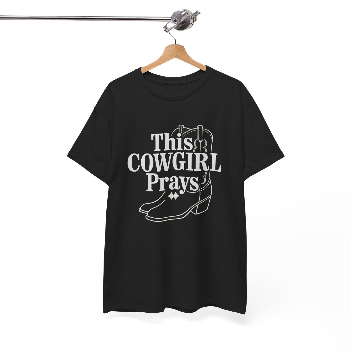 This Cowgirl Prays Unisex Heavy Cotton Tee, Western T-Shirt, Gift for Cowgirls, Rodeo Apparel, Faith-Based Fashion, Country Style Top