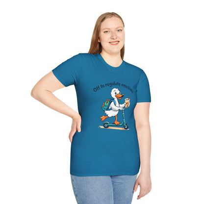 Duck on Scooter T-Shirt — "Off to regulate emotions" Cute Mental Health Tee