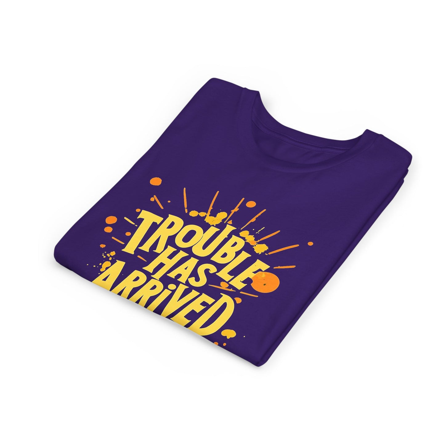 Youth Tee: "Trouble Has Arrived" - Fun, Playful Shirt for Kids, Perfect for Birthdays, Parties, Summer, Everyday Wear, Gift Ideas