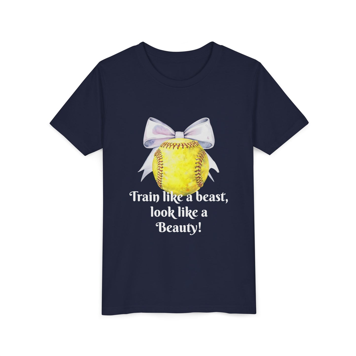 Softball Quote Youth Tee, Train like a beast look like a Beauty