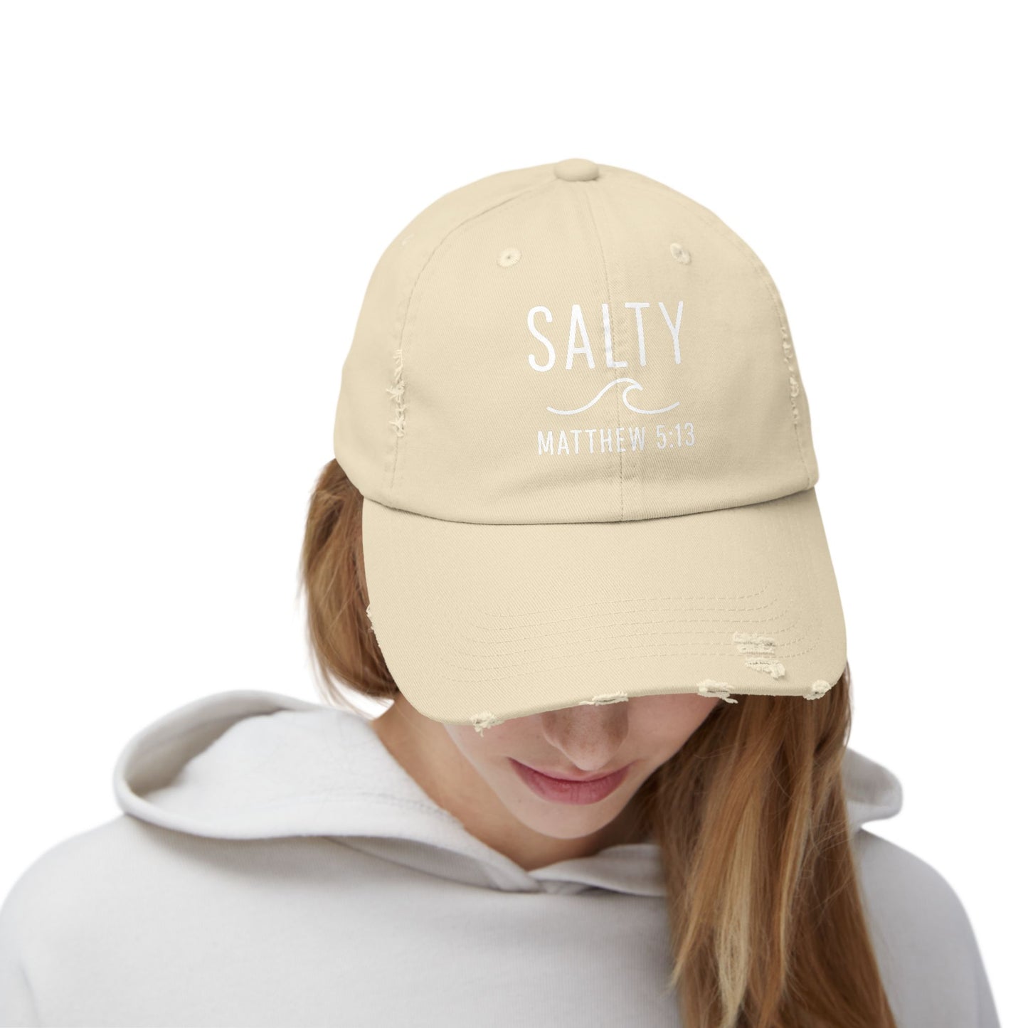 Salty Unisex Distressed Cap | Beach Vibes, Casual Wear, Gift for Him/Her, Summer Accessory, Faith-Based Fashion