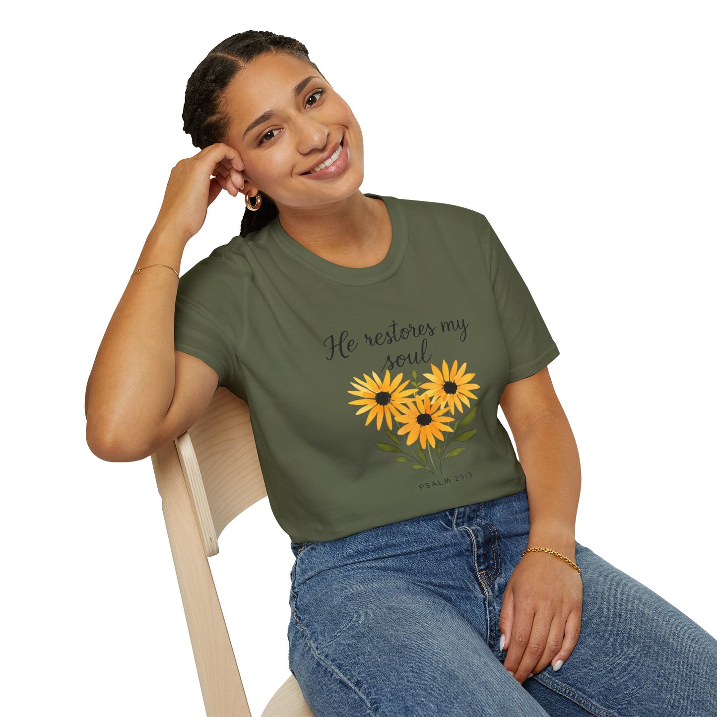 Floral Inspirational T-Shirt - He Restores My Soul, Thoughtful Gift for Comfort, Faith Apparel, Religious Wear, Everyday Inspiration