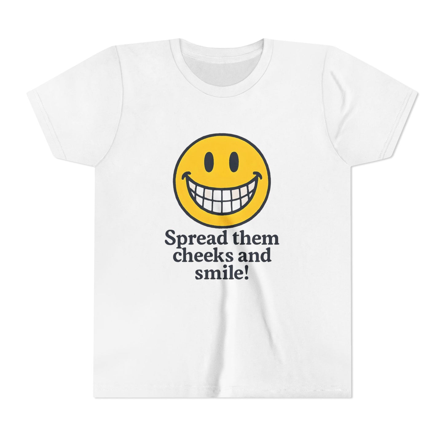 Cheerful Smile Youth Tee, Funny Kids Shirt, Positive Vibes T-Shirt, Gift for Birthday, Summer Fun Apparel, Spread Cheeks and Smile