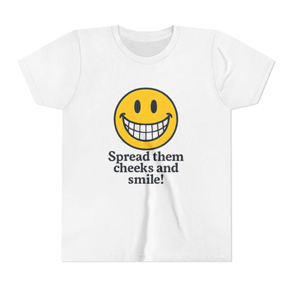 Cheerful Smile Youth Tee, Funny Kids Shirt, Positive Vibes T-Shirt, Gift for Birthday, Summer Fun Apparel, Spread Cheeks and Smile