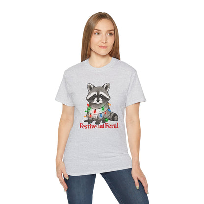 Festive and Feral Raccoon Christmas Tee
