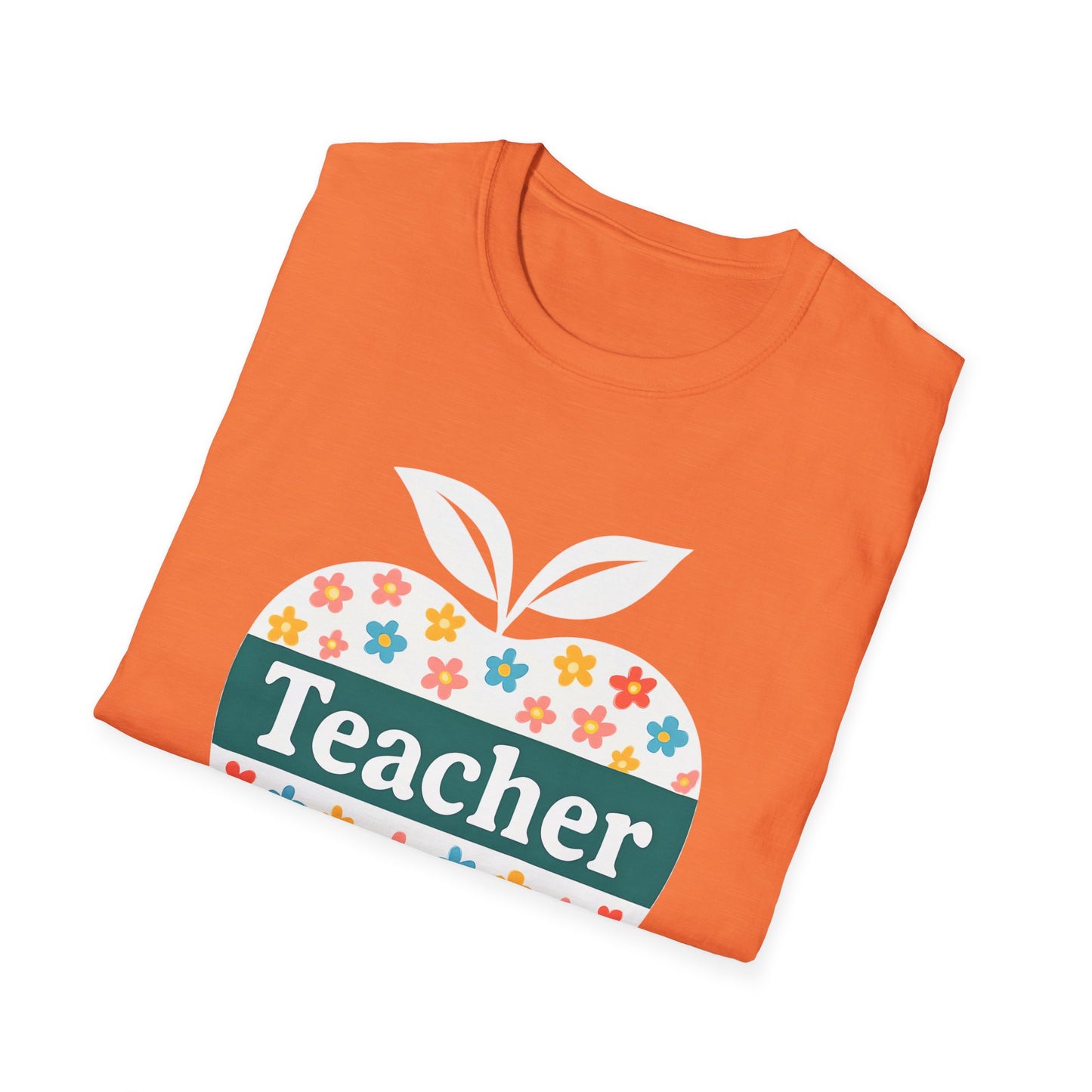 Teacher Appreciation Orange T-Shirt, Gift for Educators, School Spirit Wear, Teacher's Day, Floral Design, Unisex Softstyle Tee