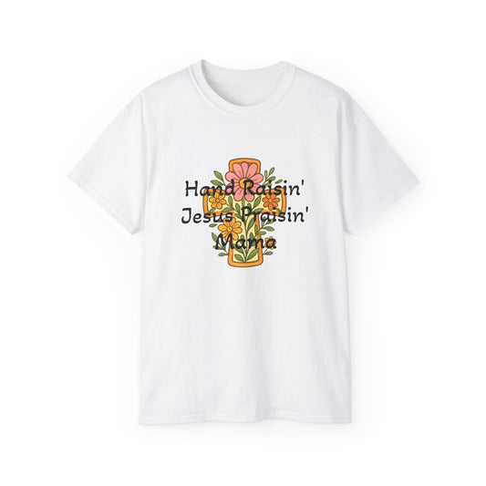 Floral Graphic Tee for Moms, Hand Raisin' Tee, Unisex Cotton Shirt, Mother's Day Gift, Cute Family Apparel, Comfortable Casual Wear