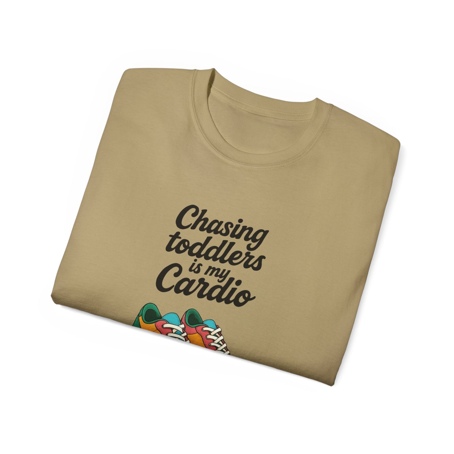 Chasing Toddlers Is My Cardio Unisex Ultra Cotton Tee, Funny Parent Shirt, Gift for Moms and Dads, Casual Wear, Toddler Parenting Humor