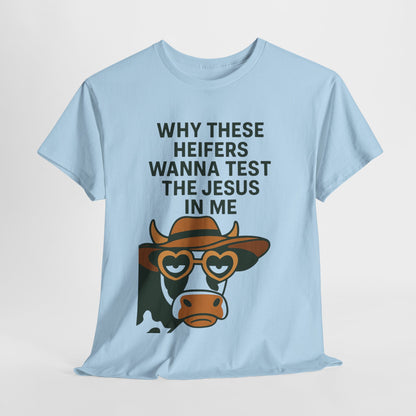 Whimsical Cow Graphic Tee, Funny Farm Animal T-Shirt, Christian Humor Gift, Unisex Casual Wear, Perfect for Cow Lovers