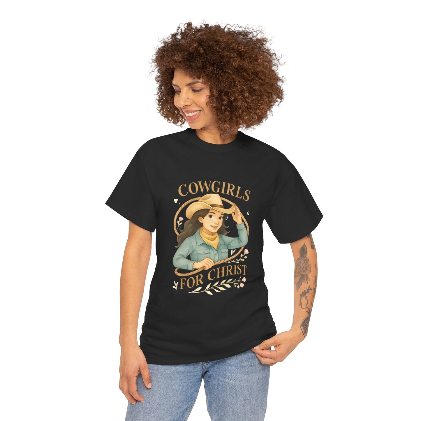 Cowgirls for Christ Unisex Heavy Cotton Tee, Christian T-Shirt, Faith-Based Apparel, Inspirational Gift, Western Clothing, Country Style Tee