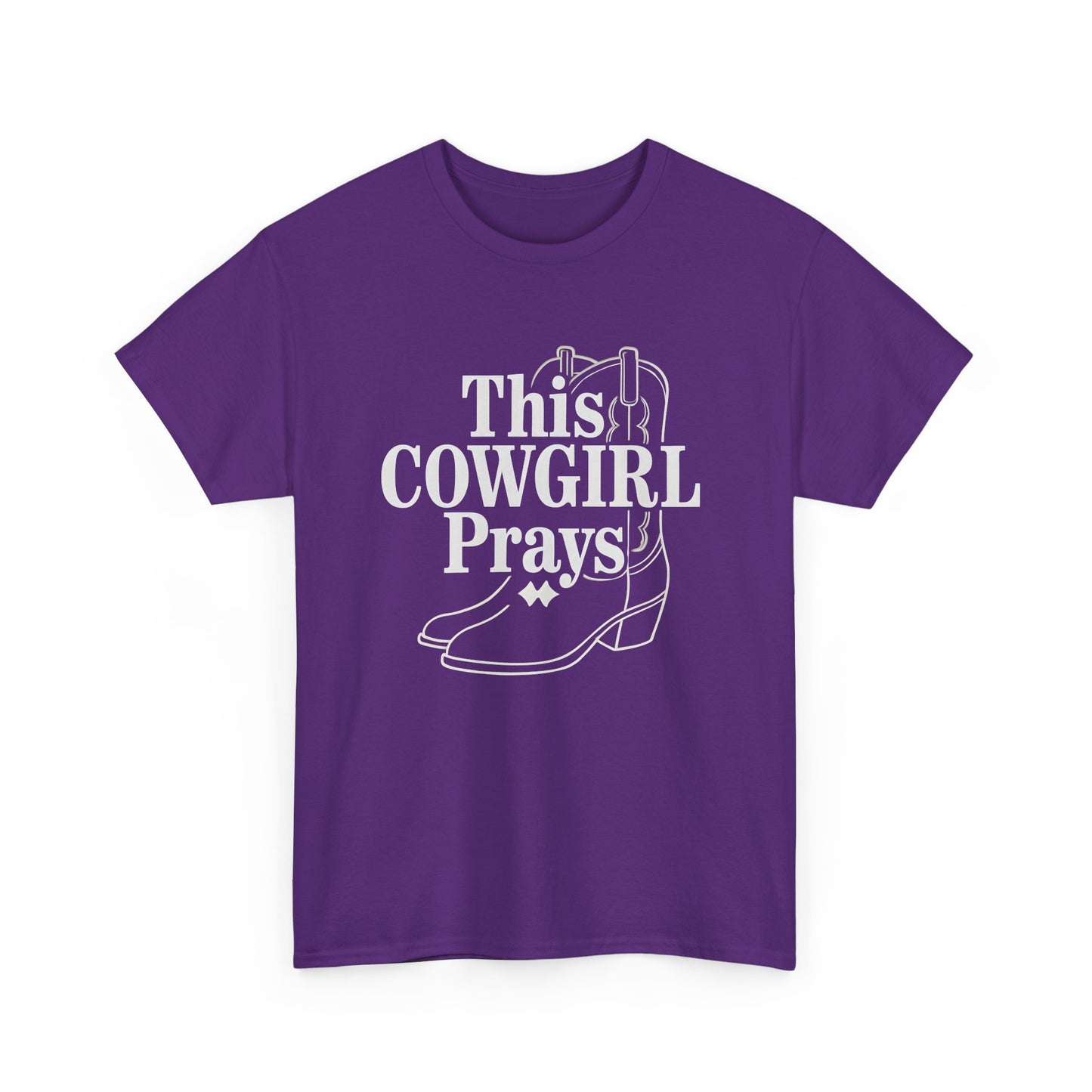 This Cowgirl Prays Unisex Heavy Cotton Tee, Western T-Shirt, Gift for Cowgirls, Rodeo Apparel, Faith-Based Fashion, Country Style Top