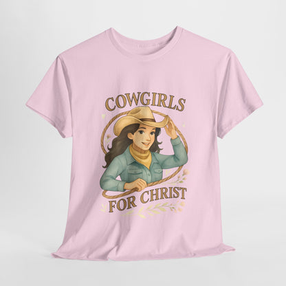 Cowgirls for Christ Unisex Heavy Cotton Tee, Christian T-Shirt, Faith-Based Apparel, Inspirational Gift, Western Clothing, Country Style Tee