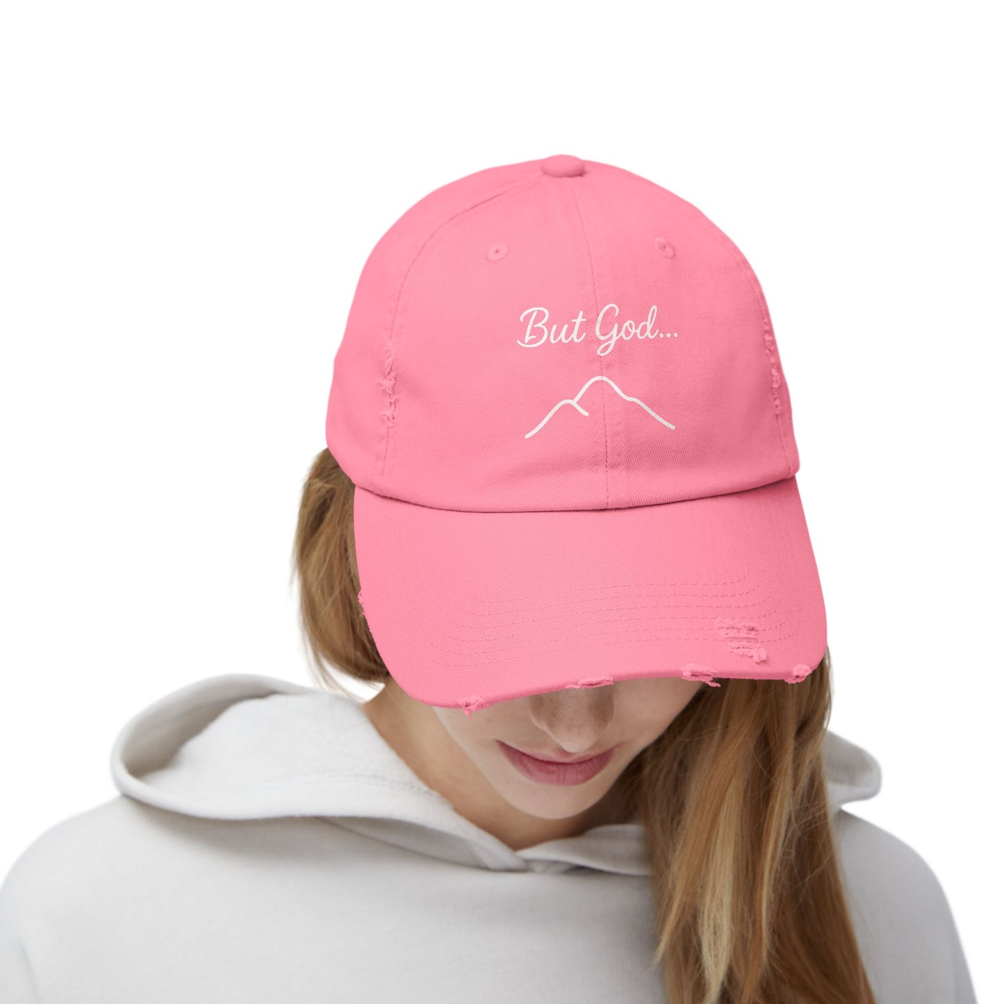 Distressed Cap with 'But God...' Quote, Inspirational Hat for Outdoor Enthusiasts, Gift for Faith Lovers, Everyday Style Accessory, [...]