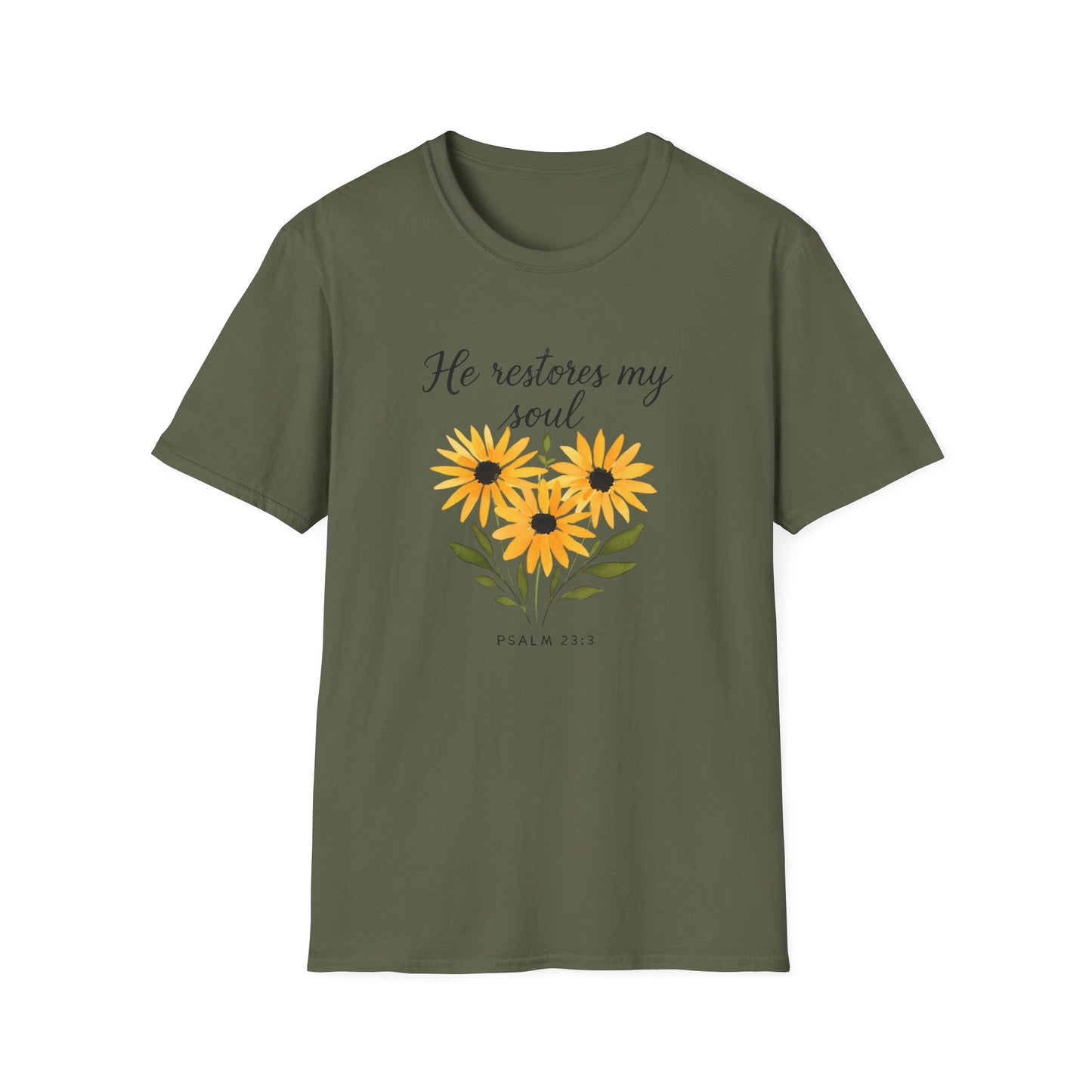 Floral Inspirational T-Shirt - He Restores My Soul, Thoughtful Gift for Comfort, Faith Apparel, Religious Wear, Everyday Inspiration