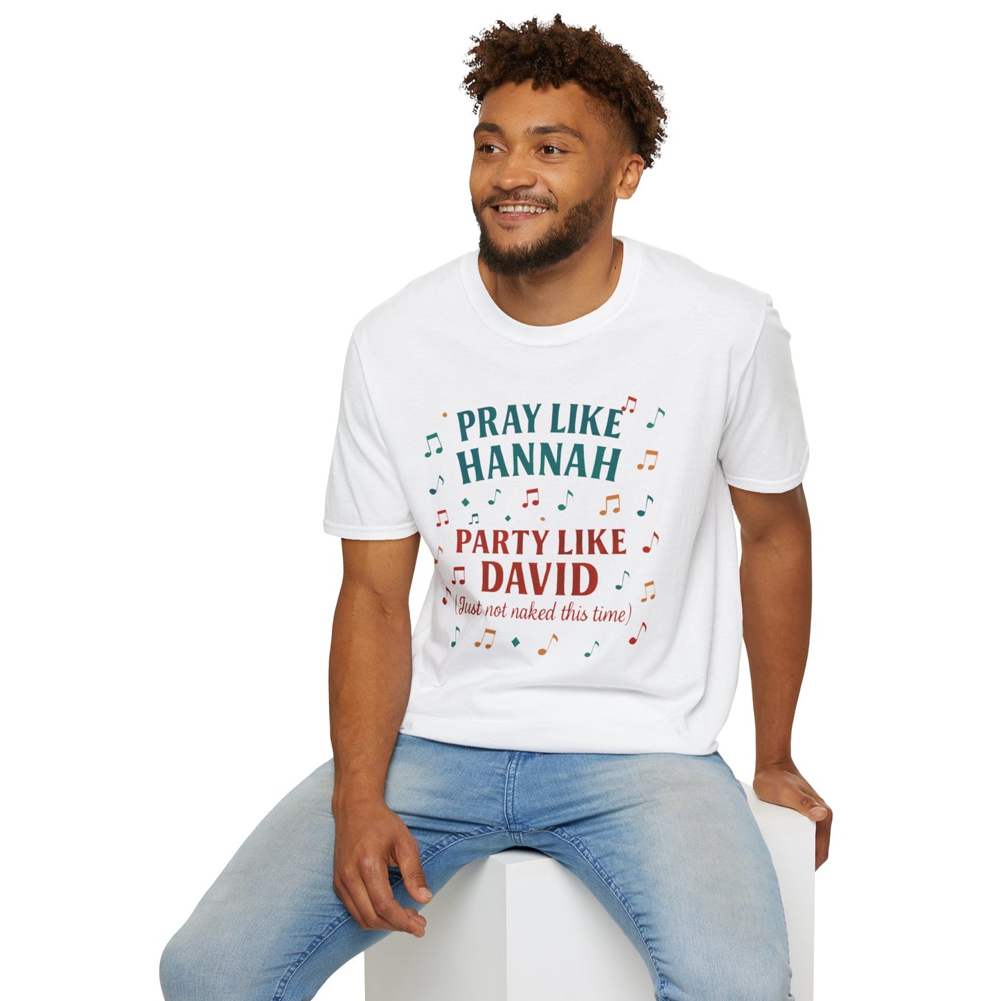 Funny Christian T-Shirt | Pray Like Hannah Party Like David | Gift for Believers, Church Events, Casual Wear, Birthday Celebration, Humor