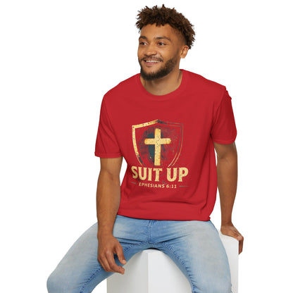 Suit Up T‑Shirt — Christian Cross Shield Tee (Ephesians 6:11)