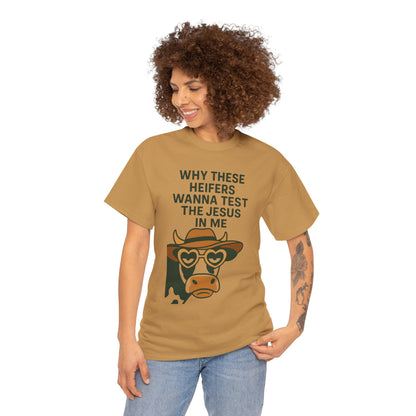 Whimsical Cow Graphic Tee, Funny Farm Animal T-Shirt, Christian Humor Gift, Unisex Casual Wear, Perfect for Cow Lovers