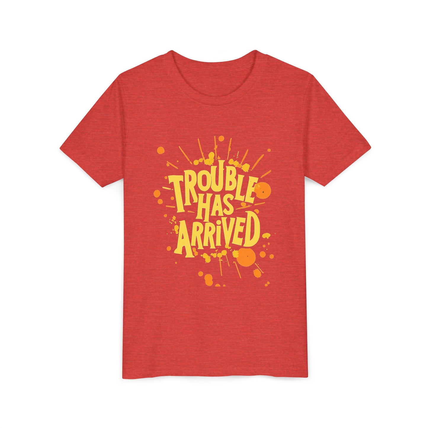 Trouble Has Arrived Youth Tee | Fun Graphic T-Shirt for Kids | Birthday Gift | Playdate Apparel | Summer Fashion