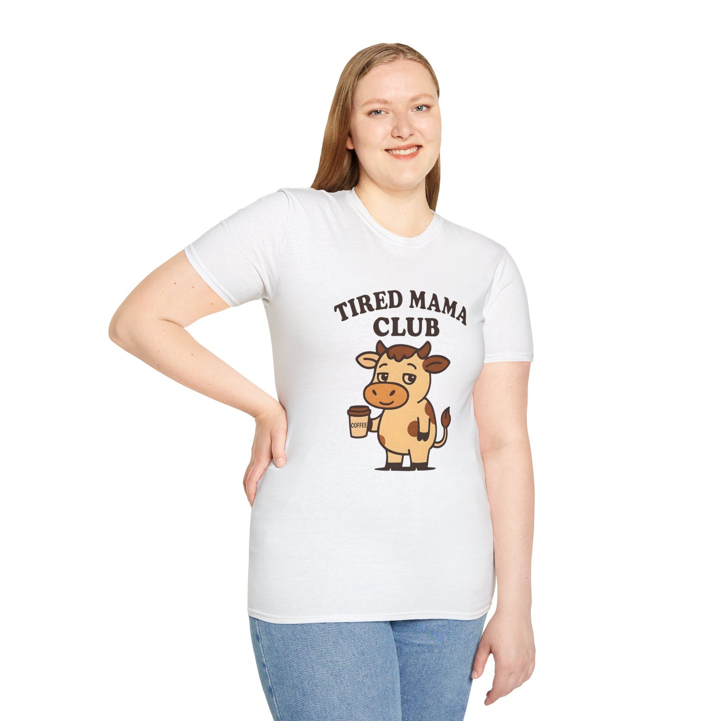 Tired Mama Club T-Shirt, Funny Mom Tee, Gift for New Moms, Relaxed Casual Wear, Mother’s Day Apparel, Cow Graphic Tee