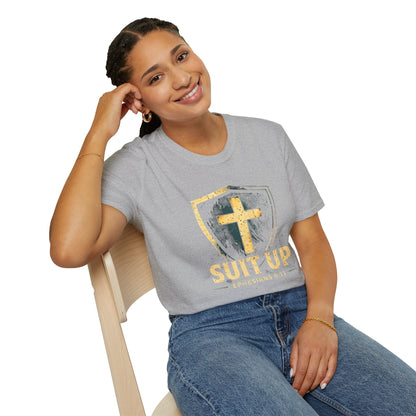 Suit Up T‑Shirt — Christian Cross Shield Tee (Ephesians 6:11)