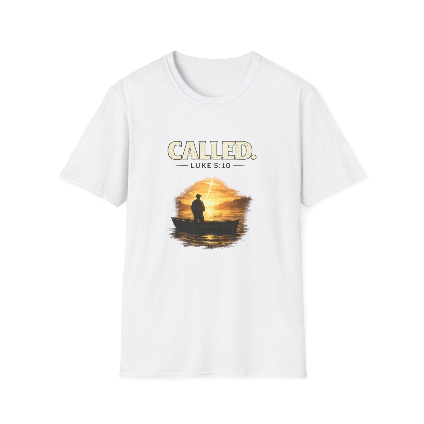 Called Luke 5:10 Fishing Christian T-Shirt — Sunset Silhouette Faith Tee