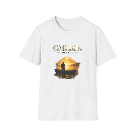 Called Luke 5:10 Fishing Christian T-Shirt — Sunset Silhouette Faith Tee