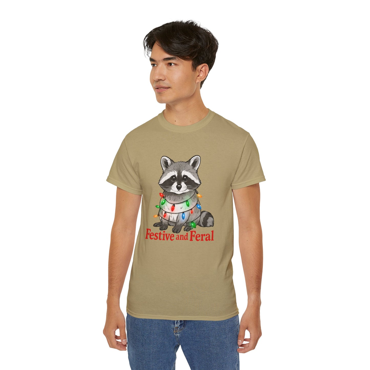 Festive and Feral Raccoon Christmas Tee