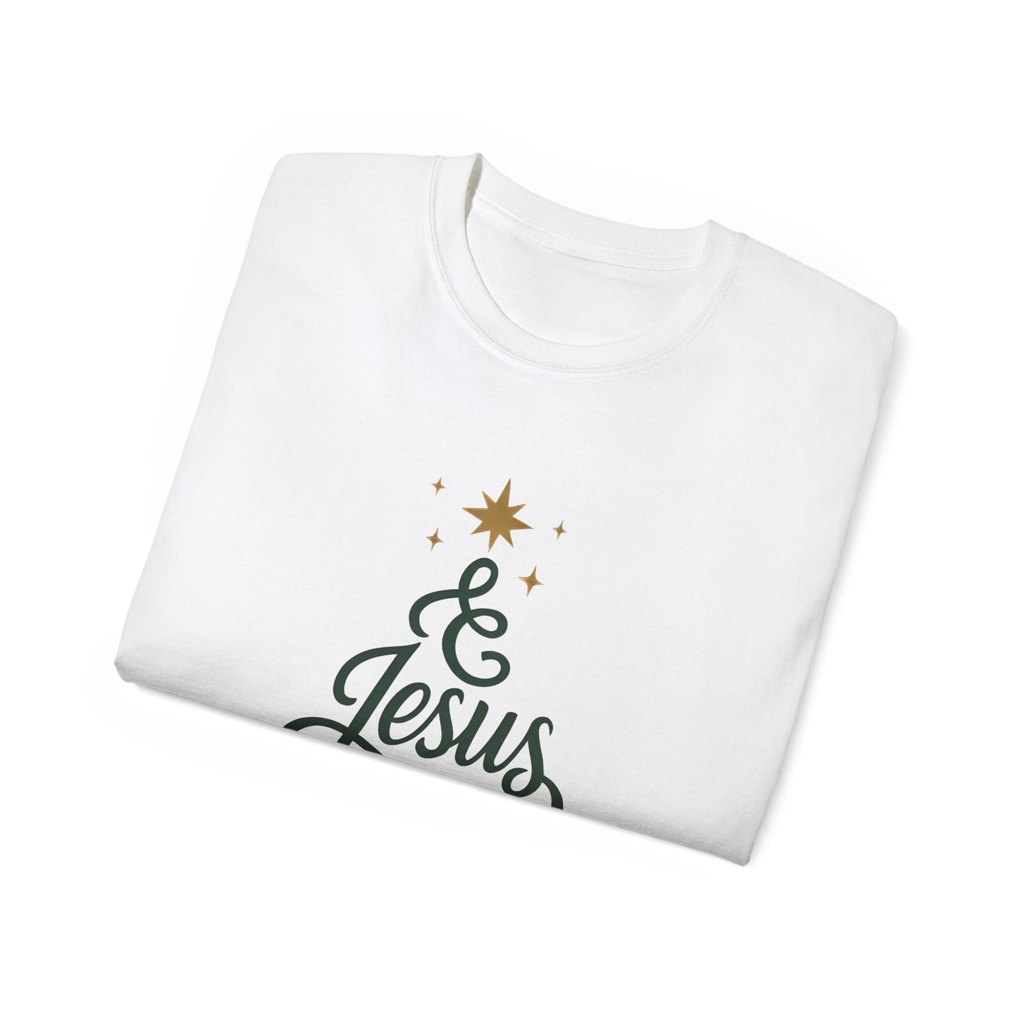 Christmas & Jesus T‑Shirt — Faith Holiday Tee with Star Tree Design
