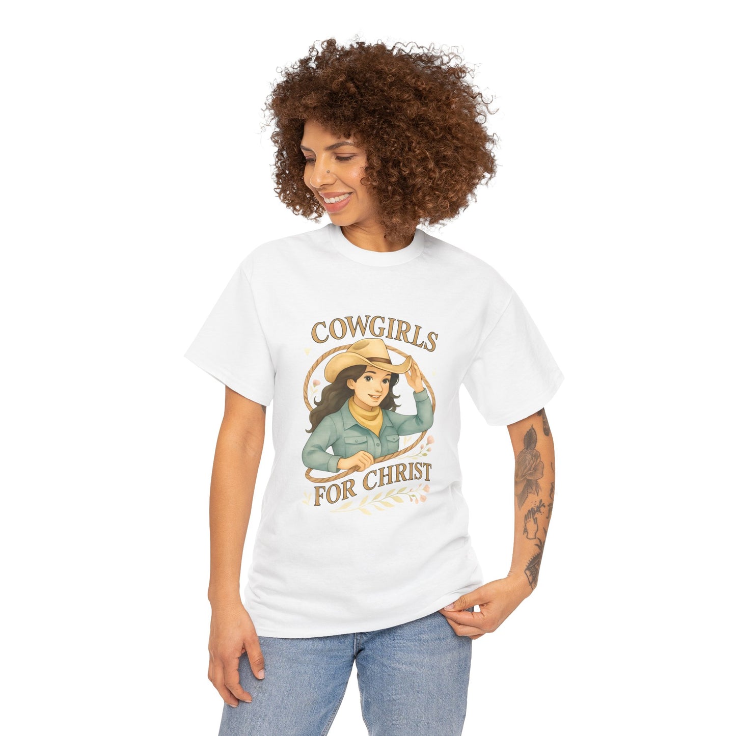Cowgirls for Christ Unisex Heavy Cotton Tee, Christian T-Shirt, Faith-Based Apparel, Inspirational Gift, Western Clothing, Country Style Tee