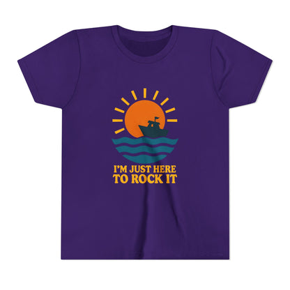 Youth Short Sleeve Tee - I'm Just Here to Rock It, Fun Summer Shirt, Kid's Beach Tee, Gift for Young Explorers, Adventure Outfit