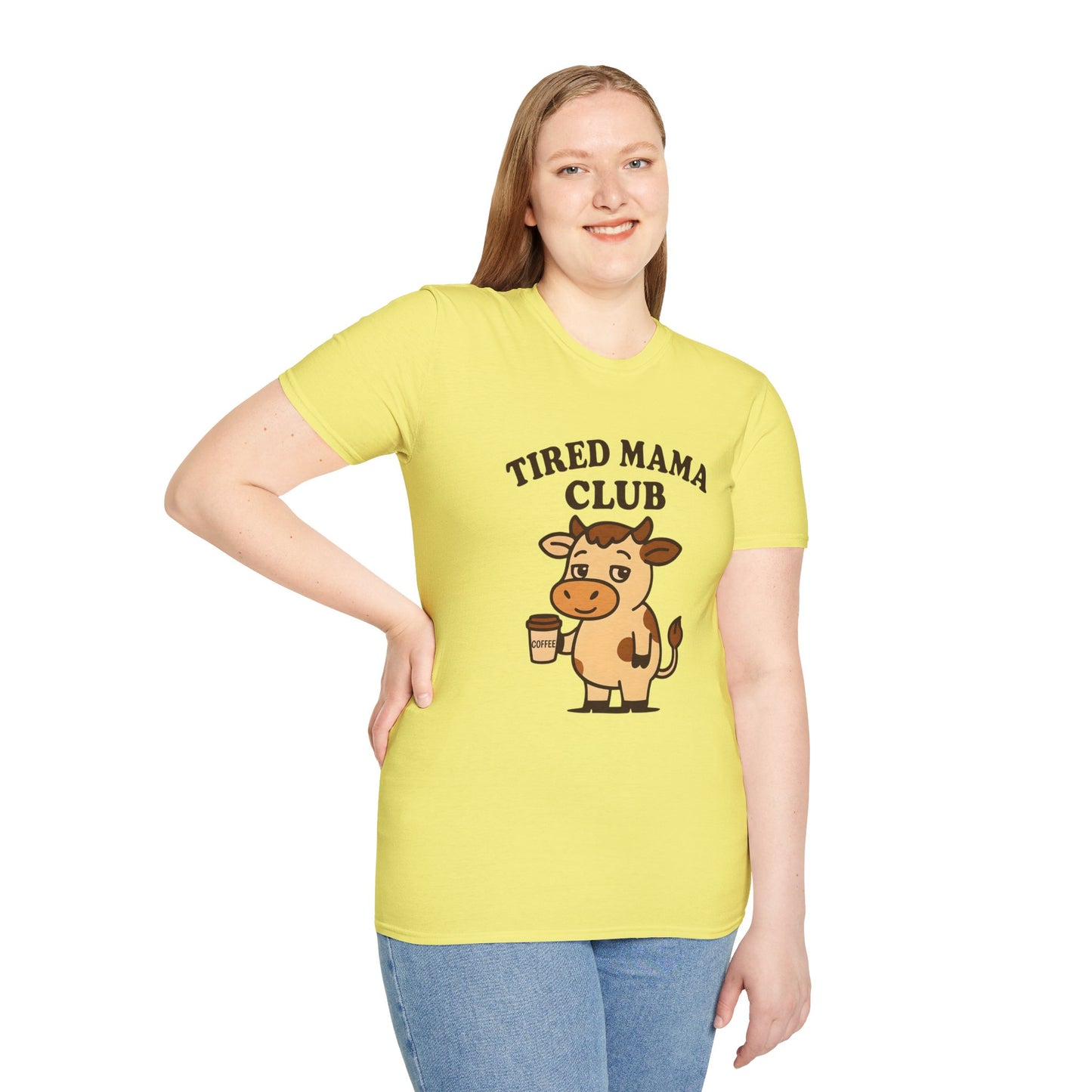 Tired Mama Club T-Shirt, Funny Mom Tee, Gift for New Moms, Relaxed Casual Wear, Mother’s Day Apparel, Cow Graphic Tee