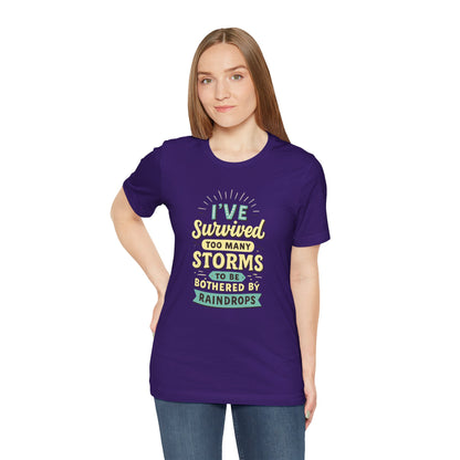 Survived Storms Tee: Motivational Unisex Jersey Tee, Inspirational Gift, Casual Wear, Self-Care Shirt, Empowerment Apparel