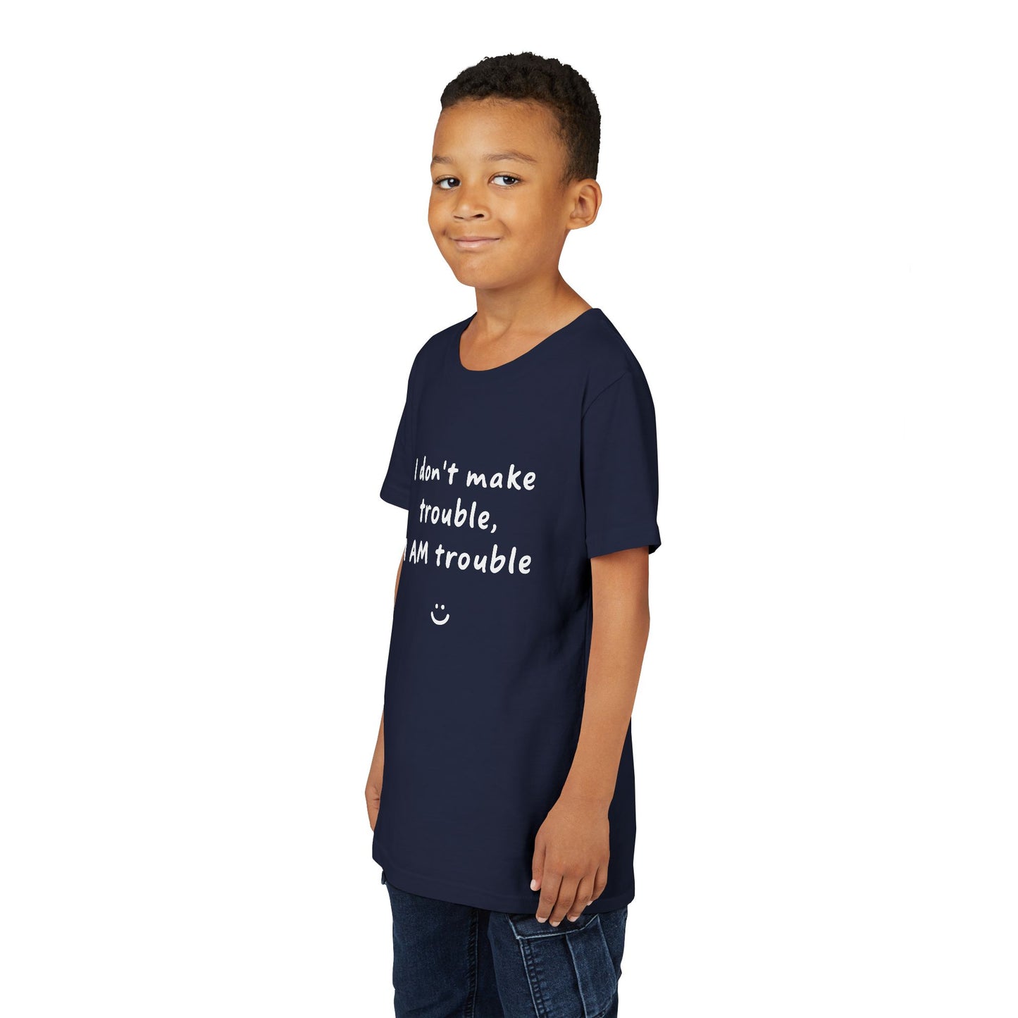 Cool Youth Tee - "I Don't Make Trouble, I AM Trouble" - Trendy Kids Shirt, Fun Gift for Birthdays, Summer Vibes, Playful Style