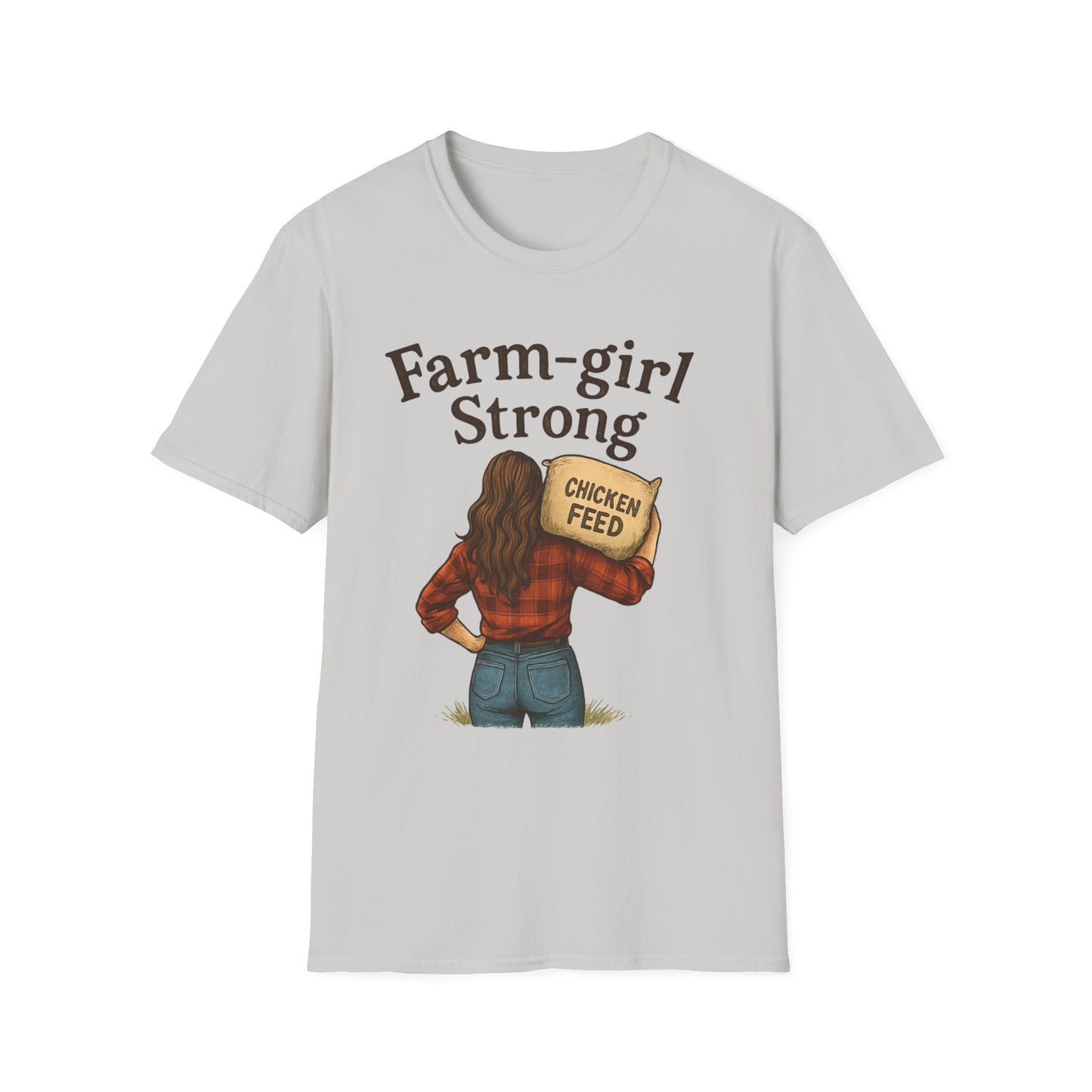 Farm-Girl Strong T-Shirt, Unisex Softstyle Tee, Country Life Apparel, Gift for Farmers, Farm-Themed Clothing, Cute Farm T-Shirt