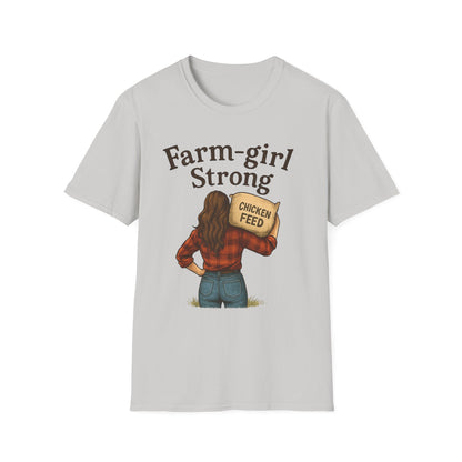 Farm-Girl Strong T-Shirt, Unisex Softstyle Tee, Country Life Apparel, Gift for Farmers, Farm-Themed Clothing, Cute Farm T-Shirt