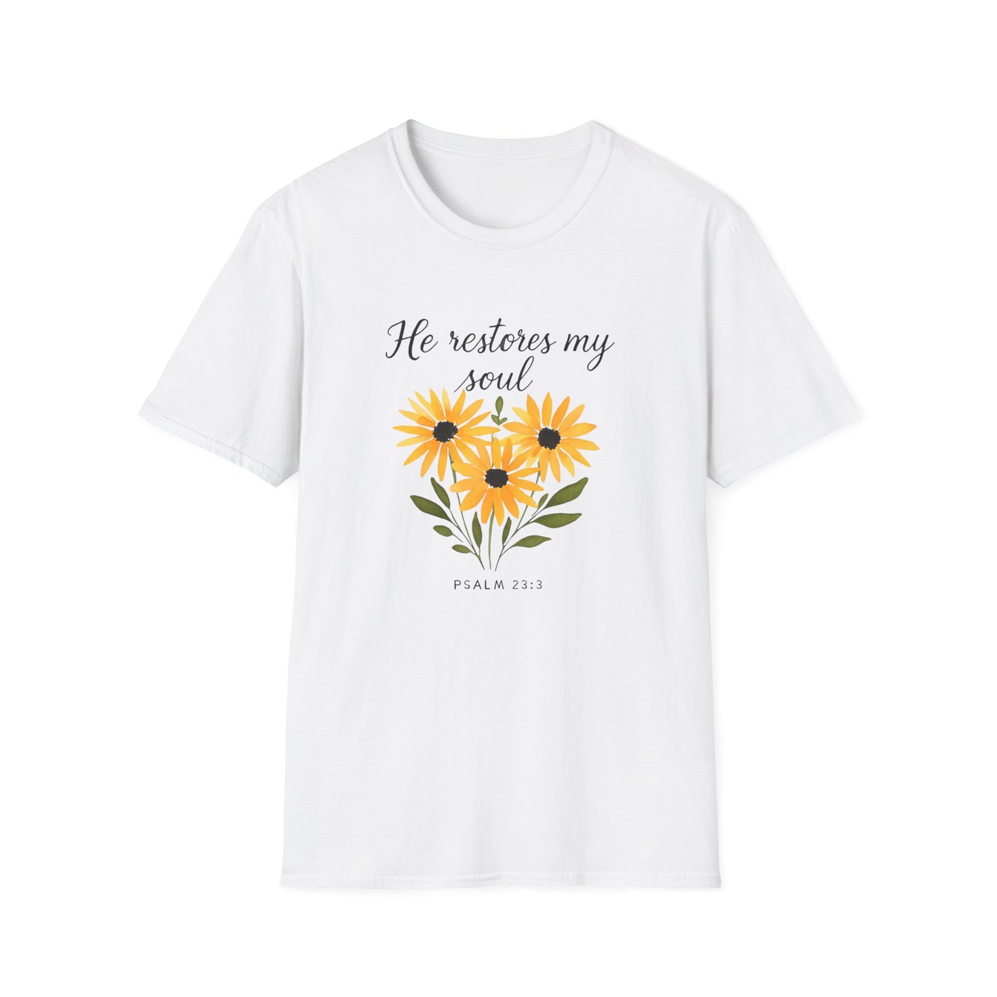 Floral Inspirational T-Shirt - He Restores My Soul, Thoughtful Gift for Comfort, Faith Apparel, Religious Wear, Everyday Inspiration