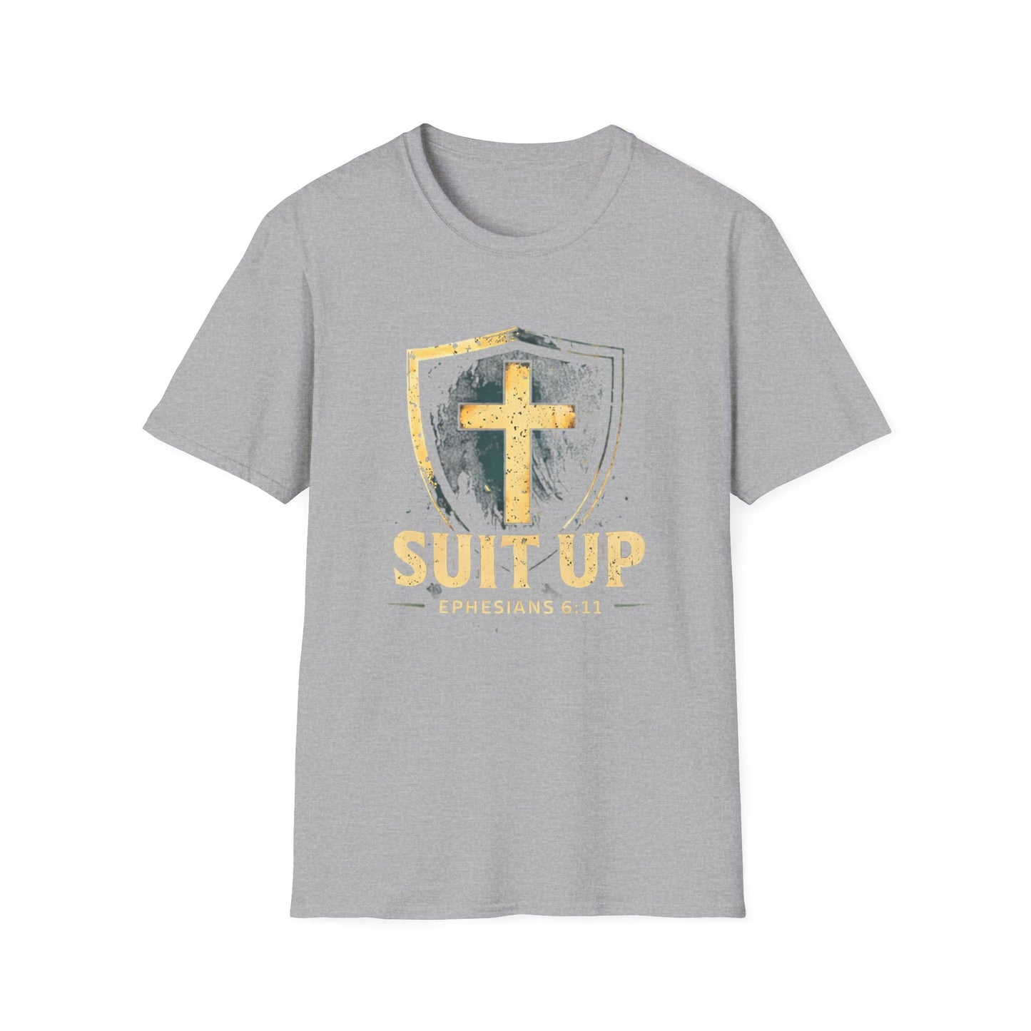 Suit Up T‑Shirt — Christian Cross Shield Tee (Ephesians 6:11)