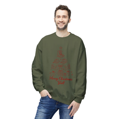 Merry Christmas Y'all Crewneck Sweatshirt — Southern Holiday Tree Design