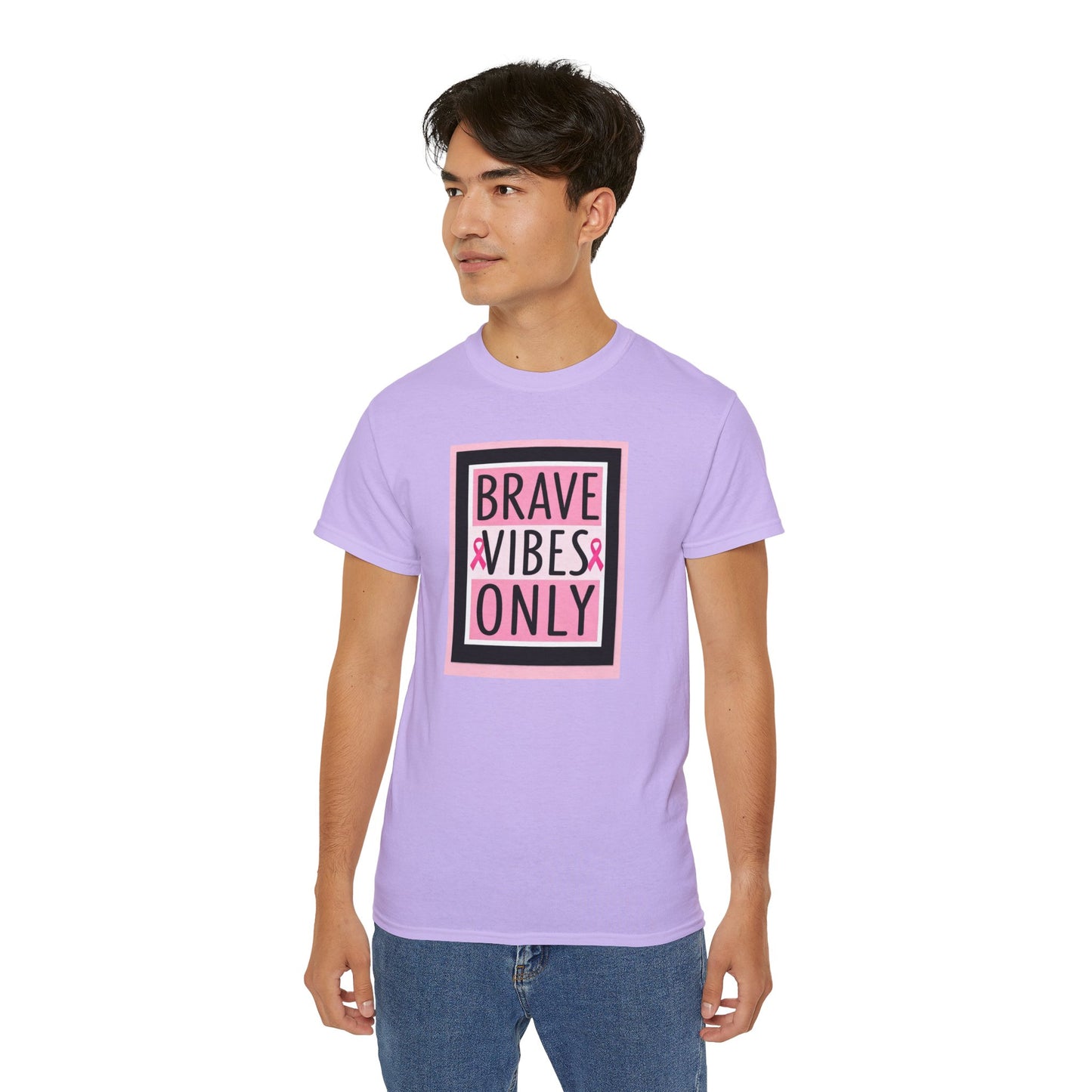 Brave Vibes Only Tee, Unisex Cotton Shirt, Inspirational Apparel, Gift for Cancer Awareness, Positive Vibes T-Shirt