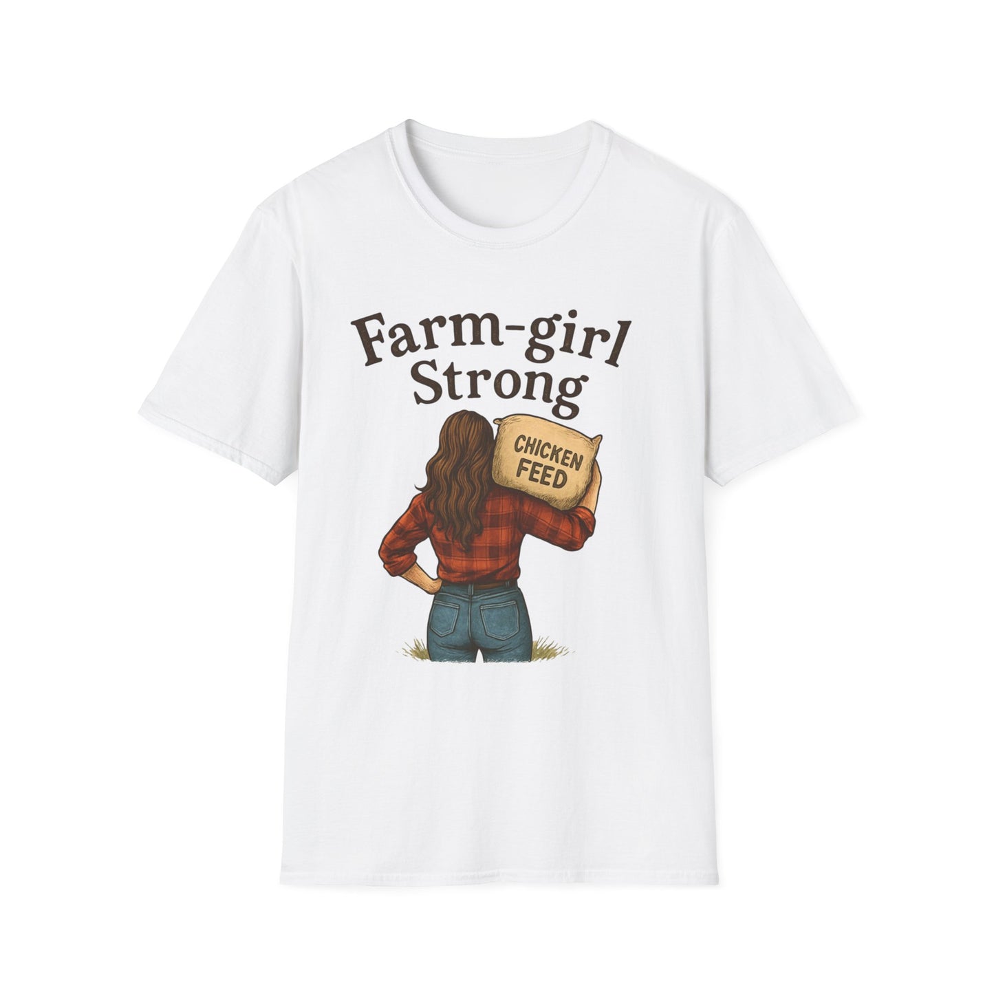 Farm-Girl Strong T-Shirt, Unisex Softstyle Tee, Country Life Apparel, Gift for Farmers, Farm-Themed Clothing, Cute Farm T-Shirt