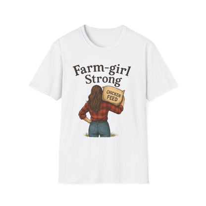 Farm-Girl Strong T-Shirt, Unisex Softstyle Tee, Country Life Apparel, Gift for Farmers, Farm-Themed Clothing, Cute Farm T-Shirt