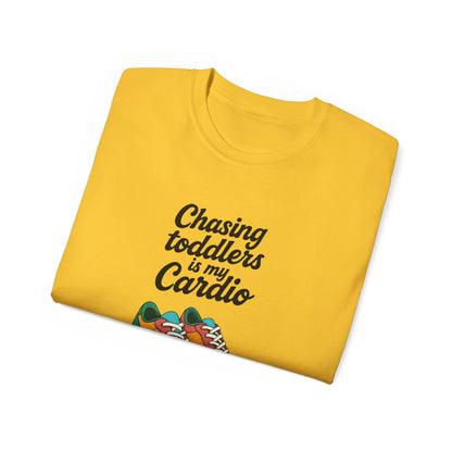 Chasing Toddlers Is My Cardio Unisex Ultra Cotton Tee, Funny Parent Shirt, Gift for Moms and Dads, Casual Wear, Toddler Parenting Humor