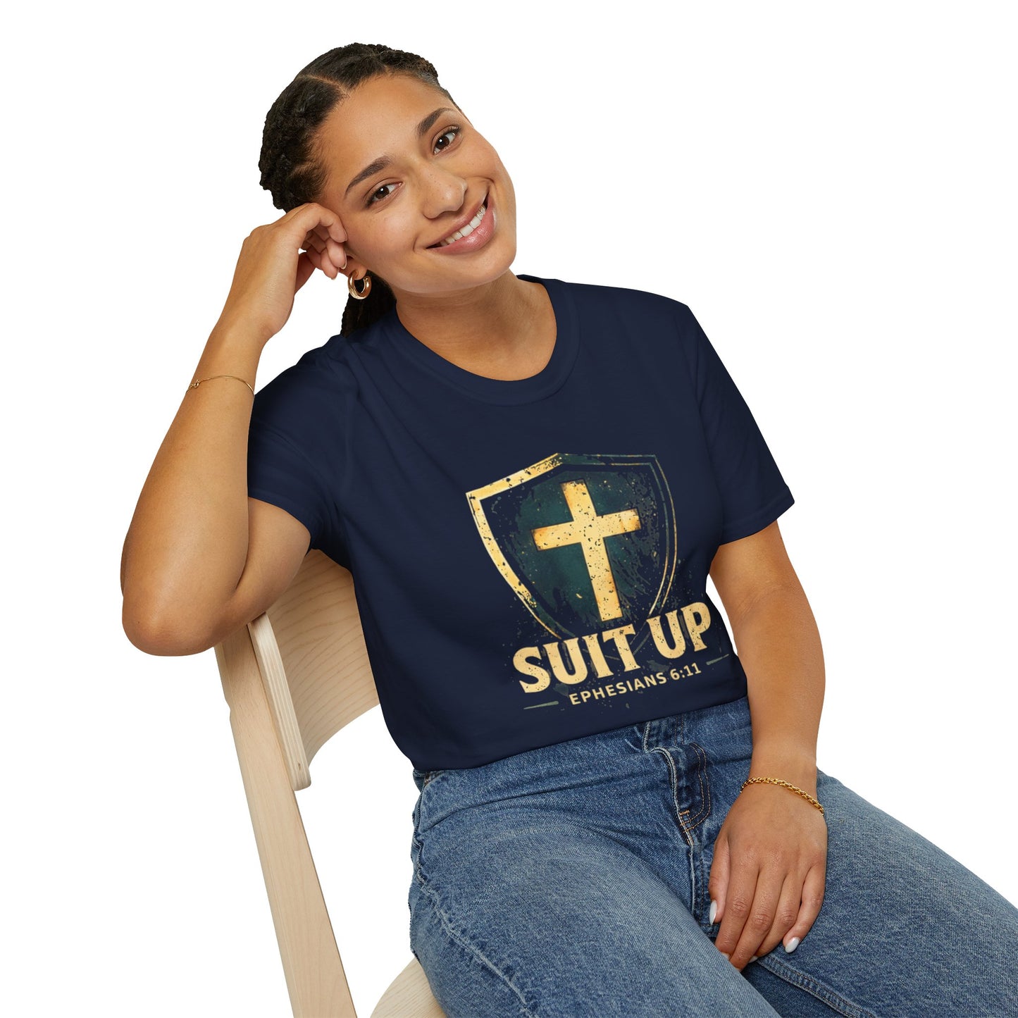 Suit Up T‑Shirt — Christian Cross Shield Tee (Ephesians 6:11)