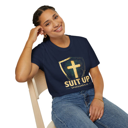 Suit Up T‑Shirt — Christian Cross Shield Tee (Ephesians 6:11)
