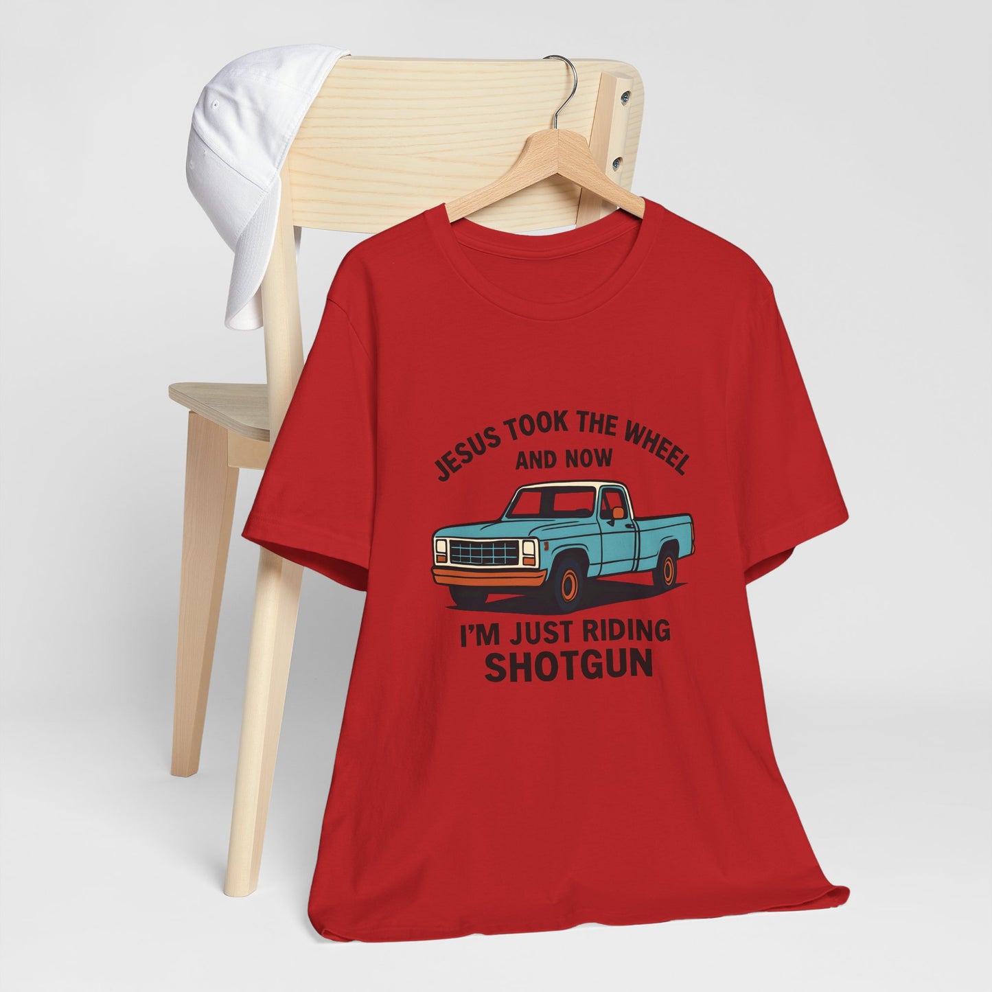 Jesus Took the Wheel Tee, Funny Christian Shirt, Shotgun Humor T-Shirt, Gift for Car Lovers, Casual Faith-Based Apparel