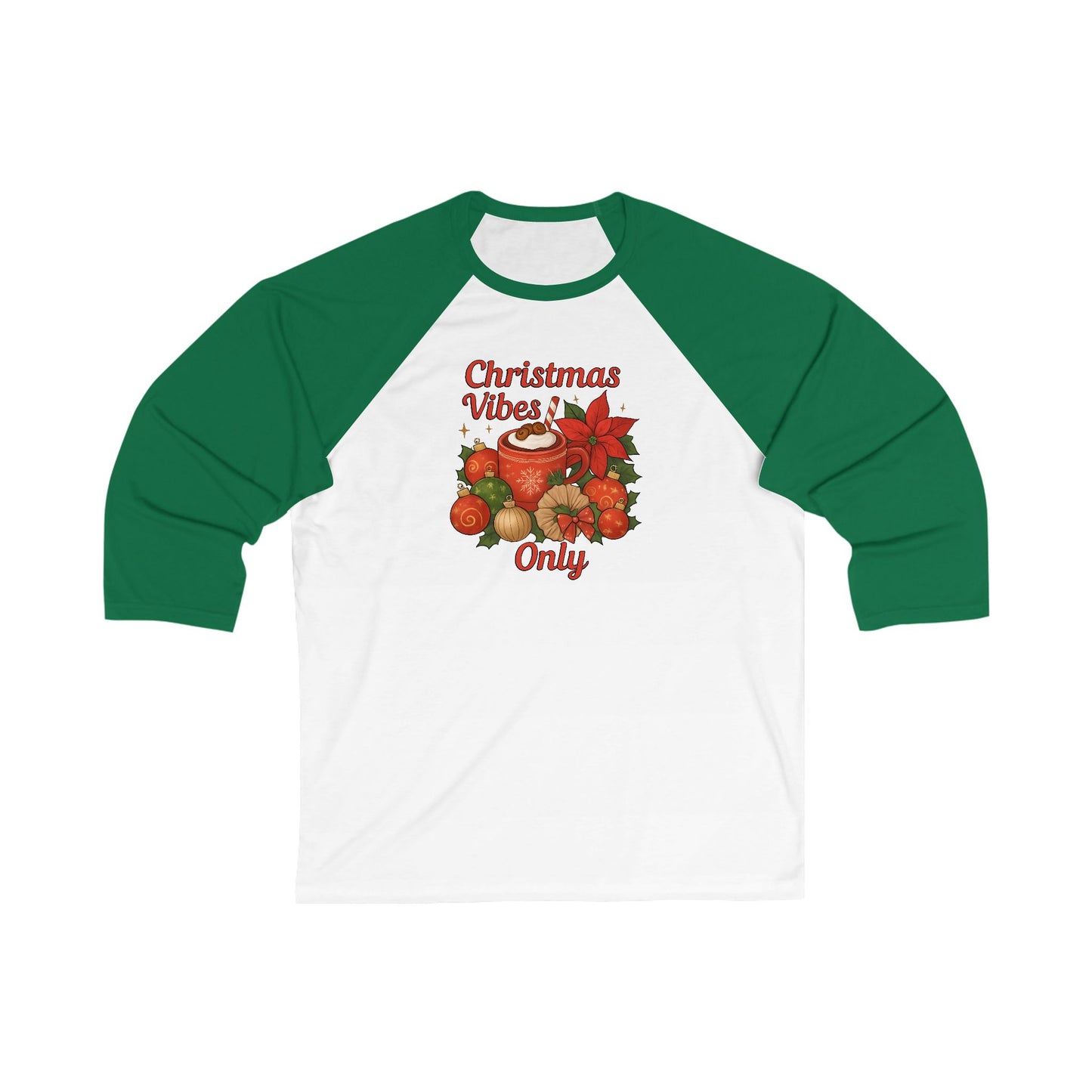 Christmas Vibes Only Baseball Tee — Festive Green Raglan Top