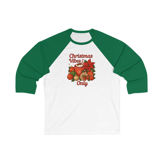 Christmas Vibes Only Baseball Tee — Festive Green Raglan Top