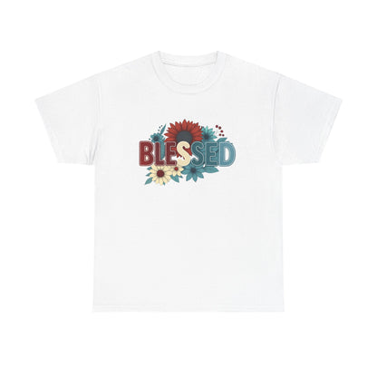 Blessed Floral Unisex Heavy Cotton Tee, Inspirational Shirt, Spring Fashion, Gift for Her, Casual Outfit, Everyday Wear